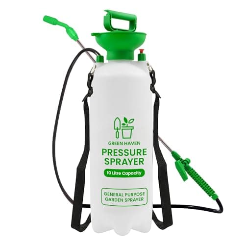 Image of Green Haven 10 Litre Garden Pressure Sprayer – Pump Action Sprayer with Adjustable Nozzle & Carry Strap – Weed Killer, Pesticide & Fertiliser Sprayer