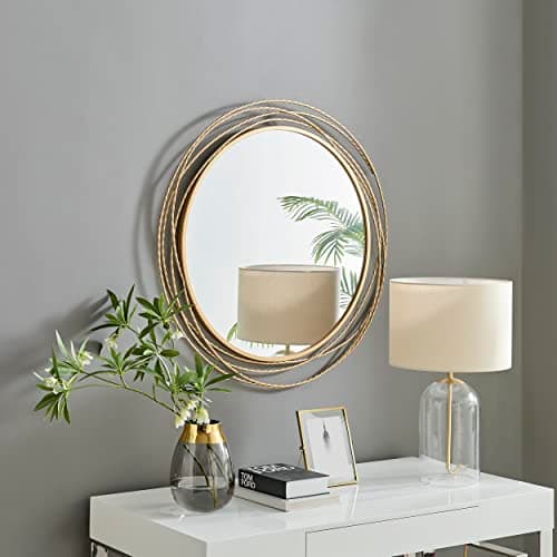 Image of Furniturebox UK Saskia 90cm Round Gold Metal Wall Mirror - Stylish, Modern Circle Mirror for Living Room, Hallway, Dining Room