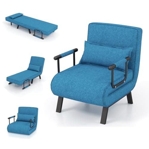 Image of Multigot 4 in 1 Folding Sofa Bed, Convertible Sleeper Chair with Adjustable Backrest, Pillow and Metal Frame, Chaise Lounge Couch, Leisure Accent Chair for Apartment Bedroom Home Office (Blue)