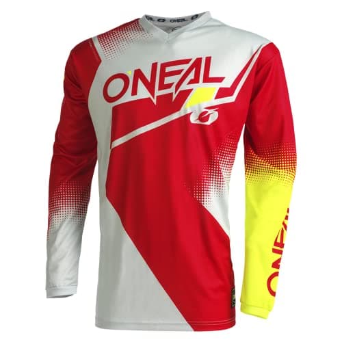 Image of O'NEAL | Motocross Jersey Long Sleeve | MX Enduro | Padded Elbow Protection, V-Neck, Breathable | Element Jersey Racewear V.22 | Adult | Red Grey Neon Yellow | Size M