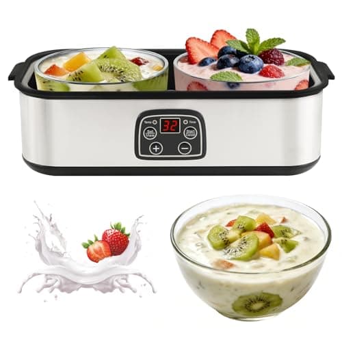 Image of Yogurt Maker 2000ml with 2 Glass Jars, Stainless Steel Yoghurt Maker Machine with LED Display, Adjustable Temp and 48H Timer, for Making Organic Yogurt, Healthy Homemade Desserts (2×1000ml Glass Jars)