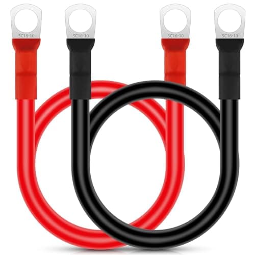 Image of EEEKit 2Pcs 50cm 12V Car Battery Cables, 5AWG 16mm² Battery Inverter Cables with M10 Ring Terminals Copper Wire for Auto, Truck, Motorcycle, Solar, RV, Marine