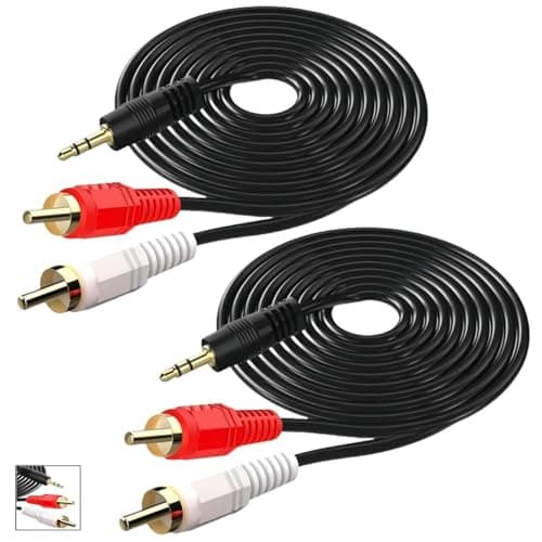 Image of TONGZHIY 2 pcs 1.5M RCA to 3.5mm aux cable, speaker wire to RCA red white connector plug,Phono to 3.5mm Jack Adapter Lead,Suitable for high-fidelity amplifiers and speakers, etc. (red white black)