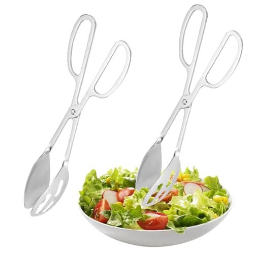 Image of 2 Pack Buffet Tongs, Stainless Steel Salad Food Serving Bread Tongs with Scissor Handles for Kitchen, Cooking Utensils for Salad,BBQ,Serving,Frying