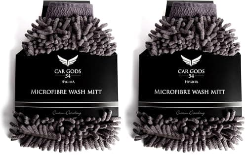 Image of Car Gods Microfibre Wash Mitt Cleaning Glove Soft Noodle Washing Detailing Microfiber Ultra Premium Auto Care Lint Scratch Free Non Abrasive Elastic Wrist Cuff Machine Washable (Pack of 2)