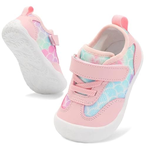 Image of JIASUQI Infant Barefoot Shoes Girls Boys Baby Non-Slip First Walking Shoe Newborn Crib Lightweight Sneakers Wide Baby Indoor Outdoor Shoes(PinkMermaid 128,12-18 Months)