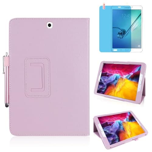 Image of Slim Leather Case for Samsung Galaxy Tab S2 9.7 Inch 2015 (SM-T810 T813 T815 T817 T819), Multi-Angle Stand Full-Protective Tablet Cover Book Case with Stylus Pen,Screen Film (Pink)