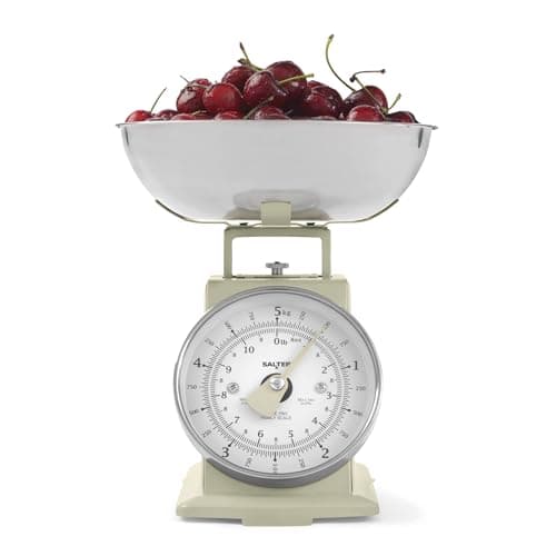 Image of Salter Timeless Mechanical Kitchen Scale – Baking Scale with 5 kg Capacity, 1 Litre Dishwasher Safe Bowl, Analogue Food Scale, Classic Design, Easy Read Large Dial, 22cm Height, Cream