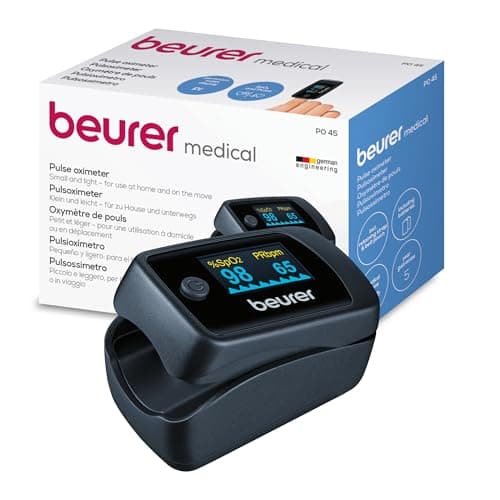 Image of Beurer PO45 Pulse Oximeter, Measures Heart Rate, Arterial Oxygen Saturation and Perfusion Index, Suitable for Medical Conditions, High-Altitude Sports