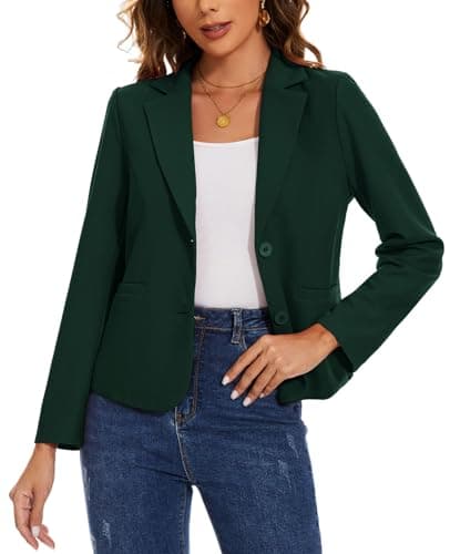 Image of MINTLIMIT Ladies Casual Long Sleeve Blazer Jacket Outerwear Suit Botton Down with Pockets (Dark Green M)