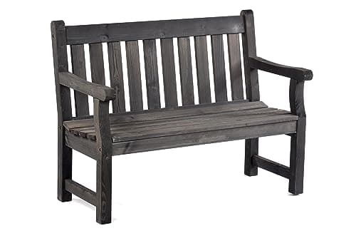 Image of BrackenStyle Darwin 120cm 2 Seat Wooden Garden Bench - Dip Treated Scandinavian Pine Timber Outdoor Patio (Dark Grey)