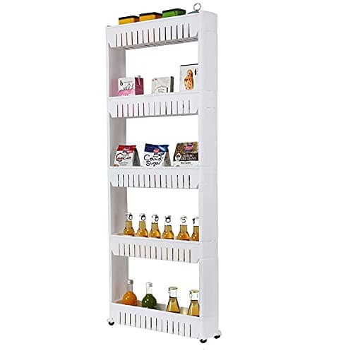 Image of Taylor & Brown 5-Tier Slim Slide Out Kitchen Trolley, Storage Shelf, Moving Wall Cabinets Tower Holder Rack on Wheels, Rolling Storage Unit Cart for Kitchen/Laundry/Bathroom
