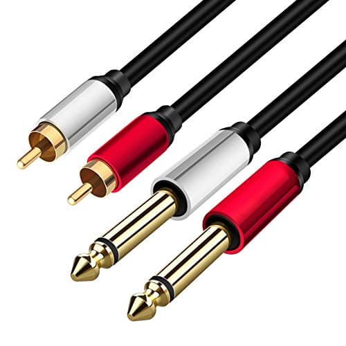 Image of Yeung Qee 2 x 6.35 mm to 2RCA Cable,Dual 1/4 inch TS Stereo Jack Male to 2 RCA Male Stereo Audio Cable Splitter Adapter (1.5M)