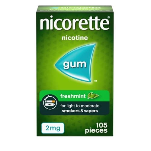 Image of Nicorette Freshmint 2mg Gum (105 Pieces), Discreet Stop Smoking and Stop Vaping Aid to Help you Quit For Good, Tackle Cravings and Withdrawal Symptoms, Freshmint Nicotine Gum (Quit Smoking or Vaping)