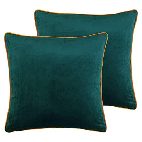 Image of Paoletti Meridian Polyester Filled Cushions (Twin Pack), Polyester, Teal/Clementine