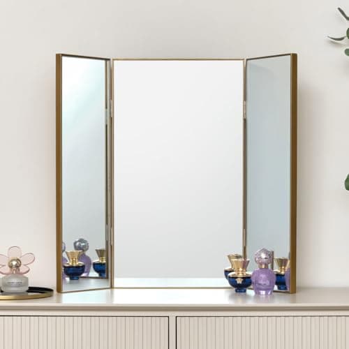 Image of Melody Maison Large Gold Dressing Table Triple Mirror - 70cm x 60cm