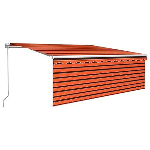Image of vidaXL Manual Retractable Awning 4.5x3m – Outdoor Garden/Patio Shade with Blind - Orange & Brown, Adjustable, Weather- Polyester Fabric