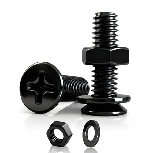 Image of PDKKFF 60 Pcs M3 Bolts, M3x10mm Flat Countersunk Head Bolts Screws, Phillips Drive Machine Bolts with Nuts Washers set, Black Carbon Steel, Full Thread- for Furniture and Machinery