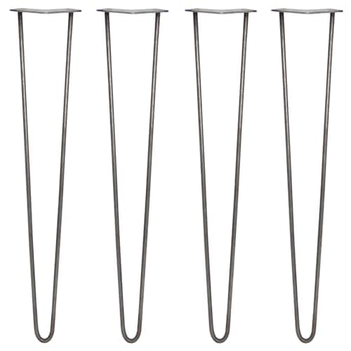 Image of 4 x Hairpin Legs/Hair Pin Legs Set SkiSki Legs Furniture Desk Bench Chair Table 28" 2 Prong 10mm Raw Steel & Protector Feet