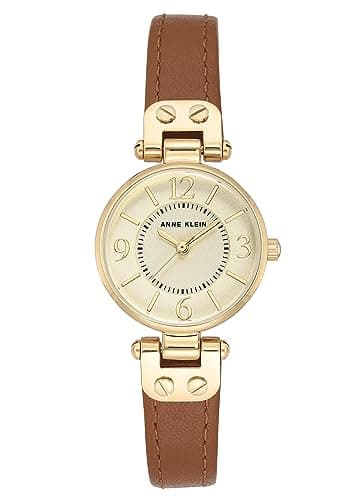 Image of Anne Klein Women's 10/9442CHHY Gold-Tone and Brown Leather Strap Watch