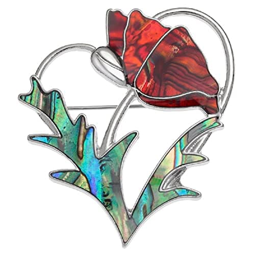Image of Brooch Lapel Pin Inlaid With Sustainable Ethically Sourced Abalone Shell Silver Plated Jewellery For Women Girls Gift Boxed (Poppy Brooch)