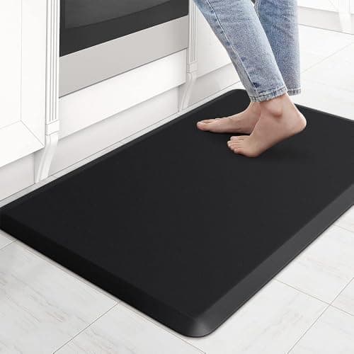 Image of LUFEIS Anti Fatigue Mat, Large Anti-Fatigue Standing Mat, Non Slip & Waterproof Cushioned Kitchen Mats for Standing Desk, Kitchen, Office - Relieves Leg Fatigue and Back Pain (Black, 44 x 70cm)