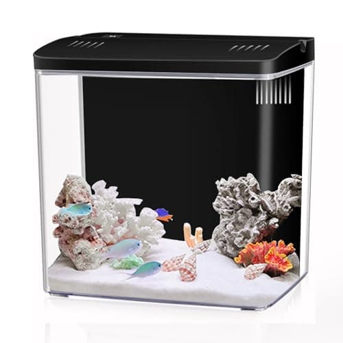 Image of Craftsboys 4.5L Aquarium Starter Kits, Small Arcrylic Betta Fish Tank with Led Lights and Backwall Filter (Black)