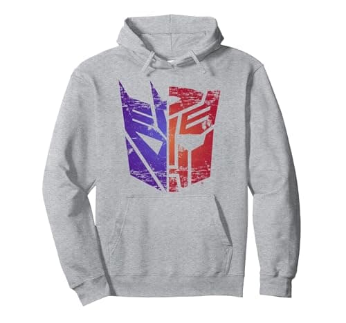 Image of Transformers Decepticon Autobot Distressed Split Logo Pullover Hoodie, Adult Unisex, Heather Grey, XX-Large