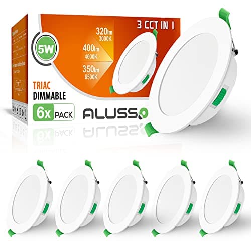 Image of ALUSSO LED Downlights Ultra Slim 5W LED Recessed Ceiling Lights Dimmable,Warm White 3000K Neutral White 4000K Cool White 6500K Adjustable,IP44 Round Spotlights for Bathroom Kitchen Living Room,6 Pack