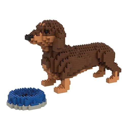 Image of Atomic Building Miniature Block Construction Kit. Collectible Pet Figure To Build. For Adult And Child Collectors. Brown Dachshund/Teckel/Sausage Dog