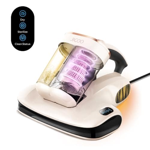 Image of JIGOO S100 Mite Vacuum Cleaner for Mattresses with Dust Mite Sensor, Intelligent LED Display, Vibration, UV-C Light, Ultrasonic, Anti Mite Vacuum Cleaner Removes 99.9%, for Allergy Sufferers