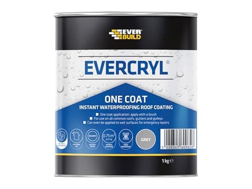 Image of Everbuild Evercryl One Coat Instant Waterproofing – Suitable for Roofs, Gutters and Gulleys – Grey – 1kg