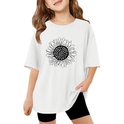 Image of Huihong T-Shirts Kids Girls Short Sleeve Round Neck Summer Teenage Girls Tshirts Funny Graphic Cartoon Cute Casual Running Vacation School Tunic Tops Age 3-14 Years (White, 11-12)