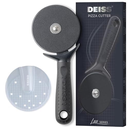 Image of Deiss Lux Heavy Duty Pizza Cutter with Wheel Slicer- Stainless Steel Sharp Smooth Pizza Cutter Wheel with Easy Grip Non-Slip Handle, Dishwasher Safe (Black)