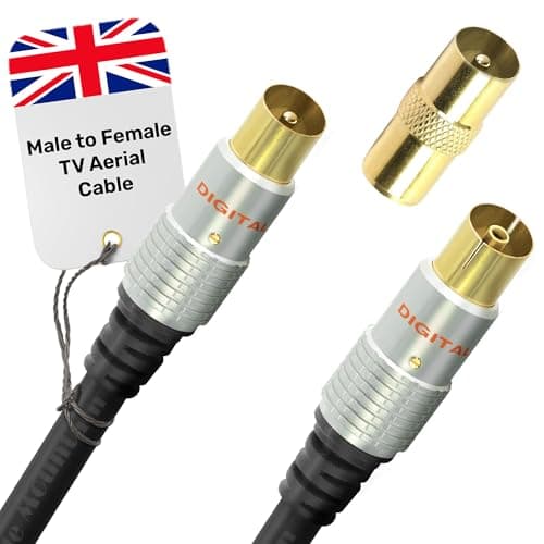 Image of Male to Female TV Aerial Cable 2m – Tv Aerial Extension Cable with Gold Plated Plugs| Plug-to-Plug Shielded Connectors | Antenna Cable for Digital and Analogue Signal Transmission