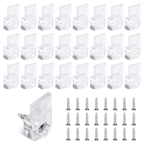 Image of Mirror Holder Clips Kit, 25 Set Clear Plastic Mirror Mounting Clips Glass Retainer Clip for Wall Mounting Hanging Retainer Fasteners with Screw for Wall and Fixed Mirrors Box Door