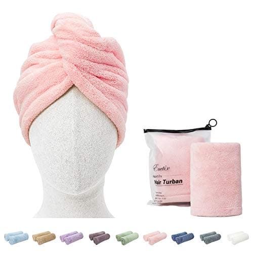 Image of ENETIX 2 Pack Microfiber Hair Drying Towel Wrap for Women, 25 × 70cm Super Absorbent Anti-Frizz Hair Turban, Rapid Dry Hair Towels with Button, Pink