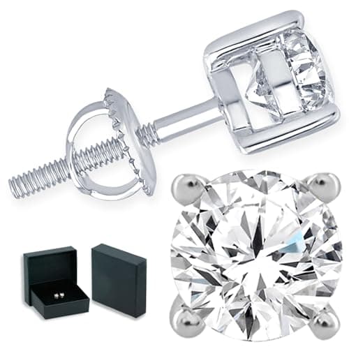 Image of ONLYDIAMONDS Diamond Studs in 18K White Gold 0.20-1.00cttw Womens Earrings Mens Sparkling Earrings Solitaire for her/him Real Diamond Jewellery Luxury with Gift Box (0.20CTW)