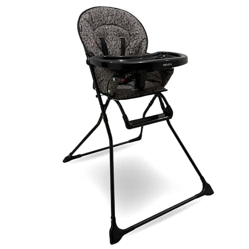 Image of My Babiie MBHC1 Compact Highchair – Ultra Lightweight (5kg), Foldable, Easy Clean, Padded Seat, Footrest, Tray Cup Holder, for Toddler, from 6 Months to 3 Years (15kg) – Black Leopard