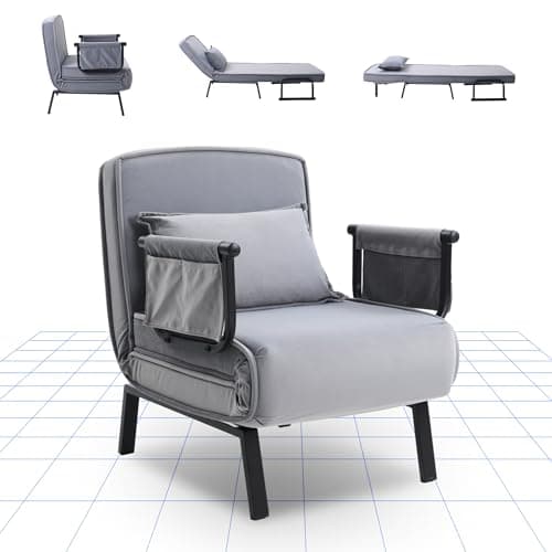 Image of FLEXISPOT 3-in-1 Sofa Bed Chair, Adjustable Recliner Guest Bed, Folding Legs & Side Pocket, Space-Saving Sleeper Chair for Living Room, Bedroom and Office, Gray