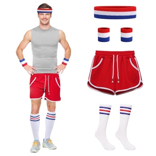 Image of Harsever 80s/90s red Sports Shorts Set (UK, Alpha, One Size, M, Regular, Regular, Red)