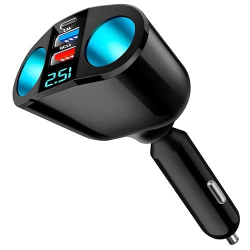 Image of 120W Car Cigarette Lighter Adapter,12V/24V Dual USB C QC3.0 & PD Charger Multi-Socket Splitter Double Car Lighter Adapter with LED Voltmeter Fast Charging for Phones,GPS,Dashcam Vehicle Devices