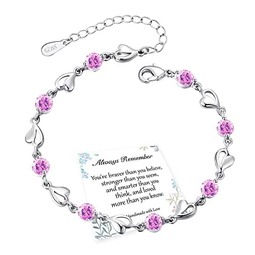 Image of EXGOX Silver Bracelet for Women,925 Sterling Silver Love Heart Bracelet Shiny Crystal Diamond Adjustable Heart Bracelet for Women Girls, 8.5 inch