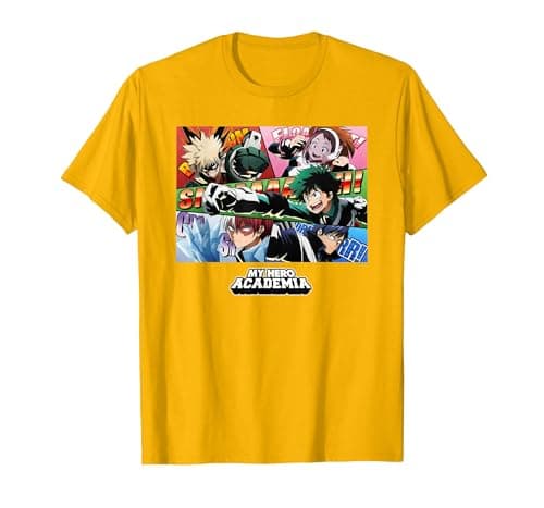 Image of My Hero Academia Class 1-A Group Comic Panels Anime T-Shirt, Men, Golden Yellow, Large