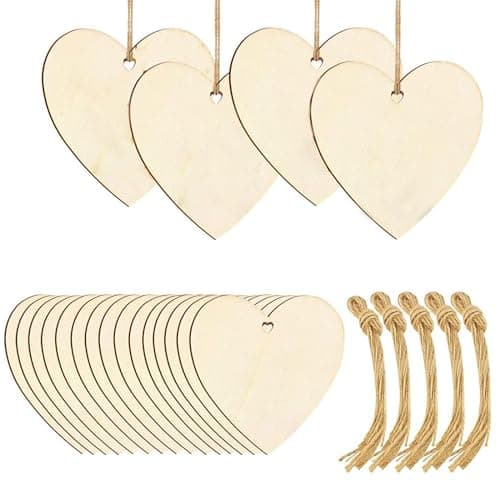 Image of ABSOK 50 Pack of Wooden Love Hearts - 7.6x7.6 cm Unfinished Wooden Shaped Heart Set with Holes - Decorations for Weddings, Parties, Anniversaries, Personalised Gifts, Arts and Crafts