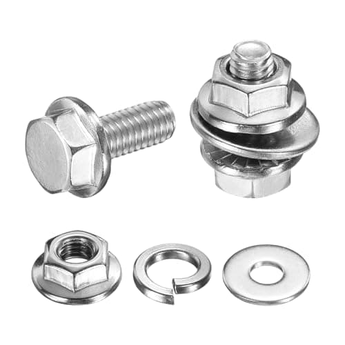 Image of sourcing map M4 x 10mm Phillips Flanged Hex Head Bolts, 40Pcs 304 Stainless Steel Flange Hexagon Screws with Nuts, Flat & Lock Washers, Fully Threaded, for Machinery Industry Home, Silver