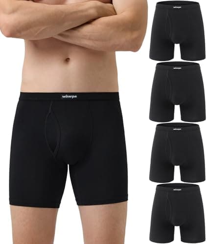 Image of wirarpa Men's Underwear Trunks Modal Boxer Shorts Open Fly Tagless Underpants for Men Regular Leg 4 Pack Black Size 3XL