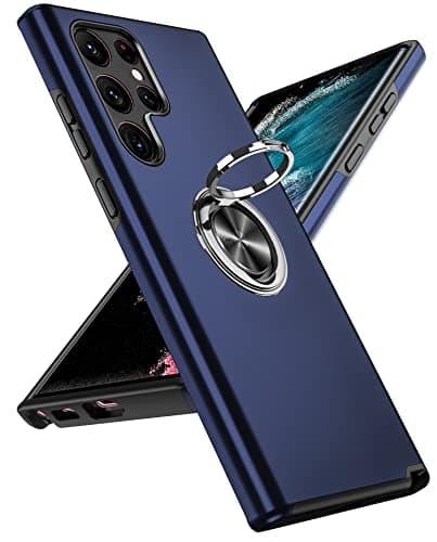 Image of LeYi for Samsung Galaxy S22 Ultra Case,Heavy Duty Protection Shockproof Cover with Built-in Ring Holder Lightweight Silicone Hybrid Phone Case for Galaxy S 22 Ultra Blue