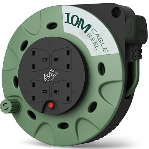 Image of Pelle & Sol 10m Extension Lead Cable Reel with 4 Sockets - Heavy Duty 3120W Power Extension Cable with Overheat Protection for Home, Garden, DIY & Workshop Use