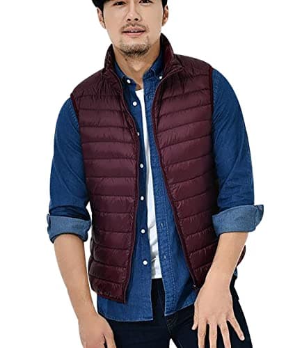 Image of OADOBKICE Lightweight Down Gilet Mens Ultralight Packable Down Sleeveless Coat Men Plus Size Warm Puffa Sleeveless Coat Men Bubble Gilet Waistcoat Padded Quilted Puffer Jackets Gilet Men Wine Red S